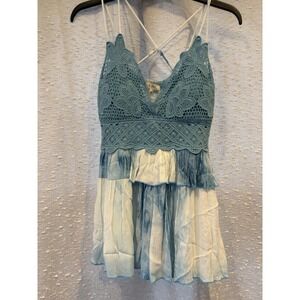 La Miel‎ Boho Hippie Festival Crochet Lace Tie Dye Tiered Top Y2K Style Medium